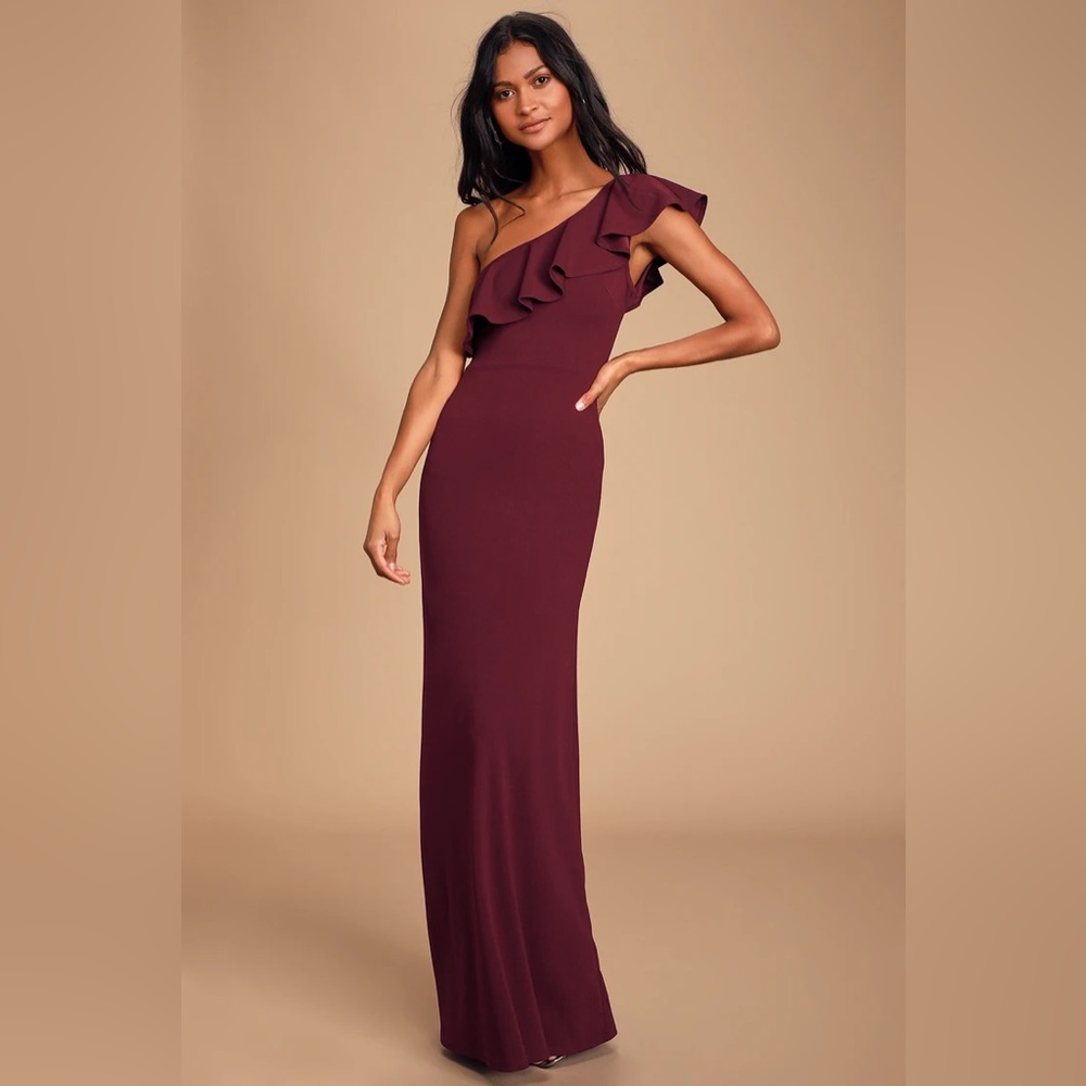 Lulus Last Forever Burgundy Ruffle One Strap Dress